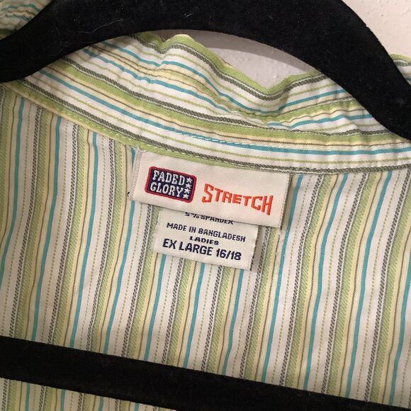 Vintage Y2K 2000s Preppy Retro Green Stripe Light Academia Sleeveless Blouse XL - Picture 4 of 8